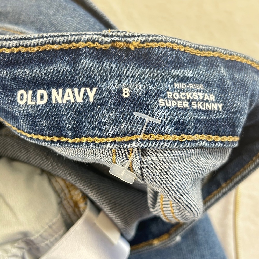 Old Navy Rockstar Super Skinny‎ Jeans Womens 8 Med Wash Distressed Ripped Denim - Picture 2 of 12